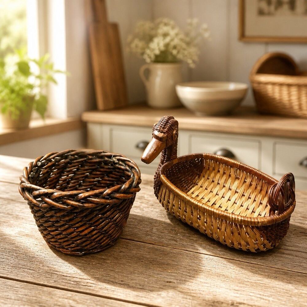 VTG Wicker Tom Turkey Baskets Thanksgiving Rattan Brown Cornucopia Farmhouse (2)